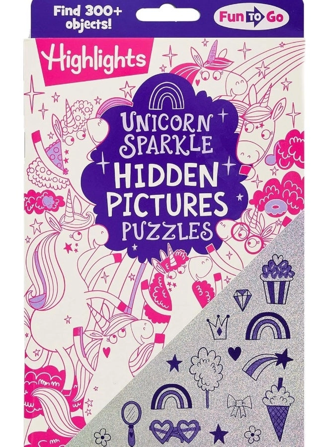 Generic Unicorn Sparkle Hidden Pictures Puzzles - activity book metallic marker holographic stickers