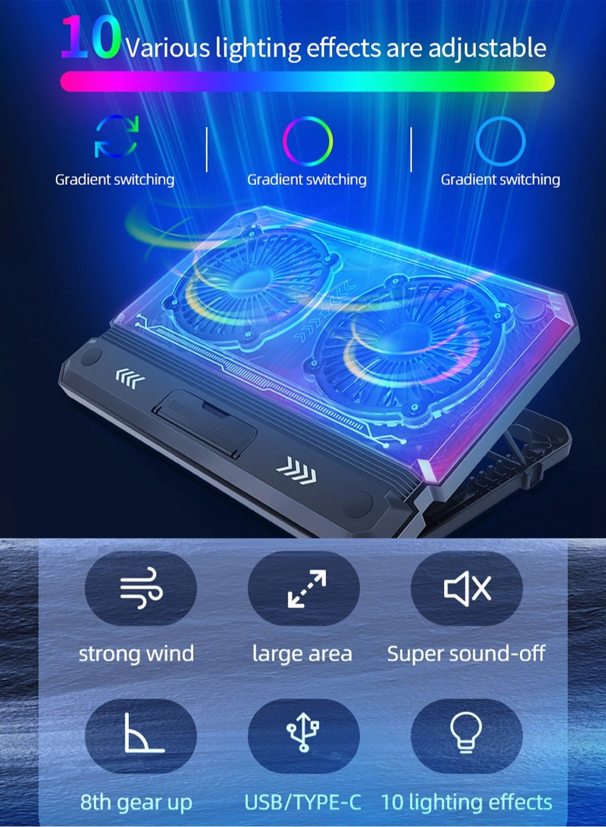 Gaming Laptop Cooling Pad - Dual 12-17.3 inch