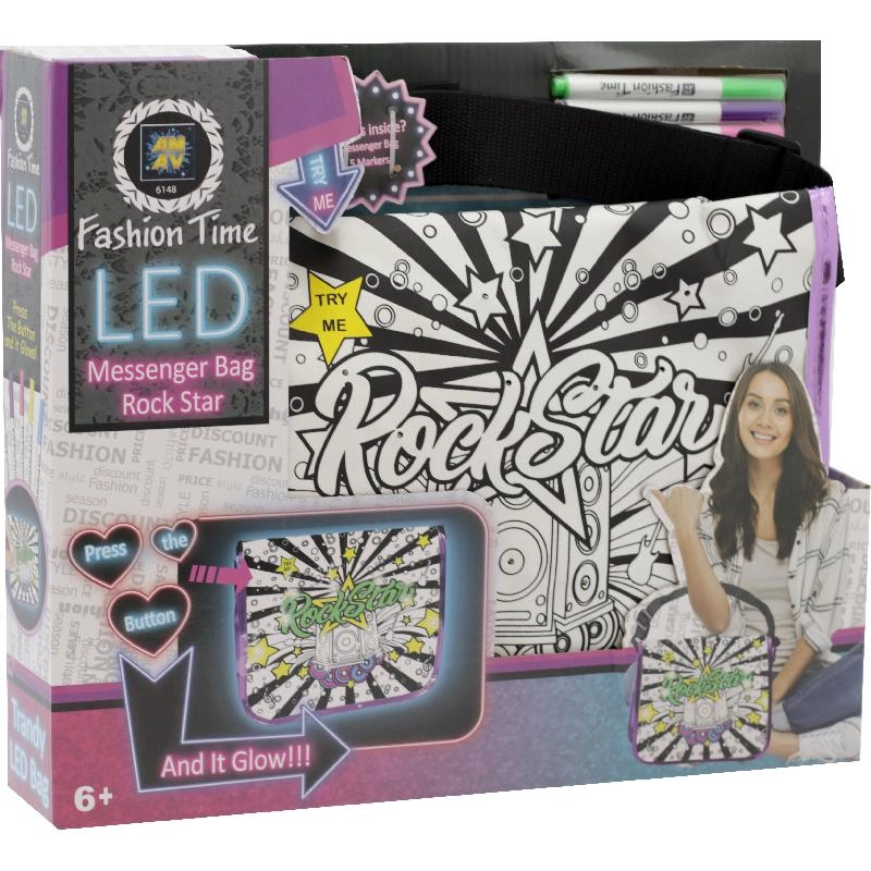 TOY TRIANGLE Fashion Time LED Messenger Bag Rock Star Coloring Activity Set - 5 pcs