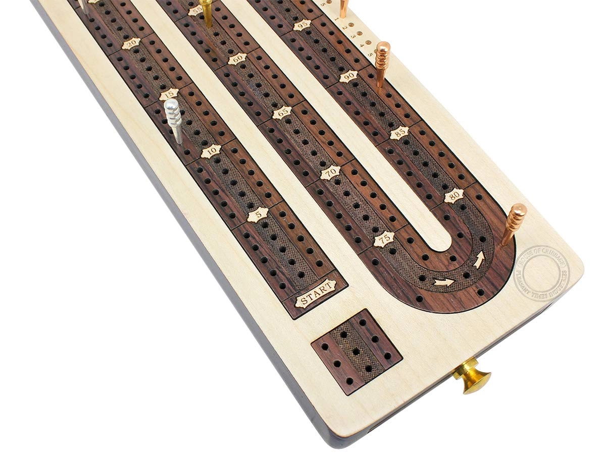 3 Track Continuous Cribbage Board - Inlaid in Rosewood Storage Drawer for Cribbage Pegs