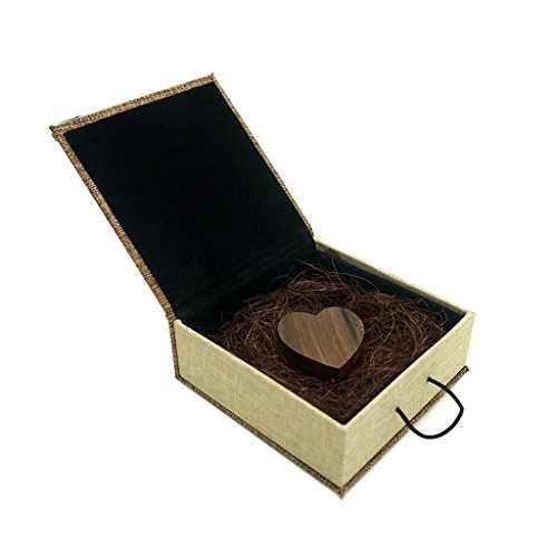 Walnut Wooden Heart USB Flash Drive - USB 2.0 16GB