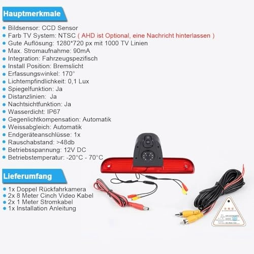 TFT LCD Monitor + Reversing Camera - Night vision 1280 x 720