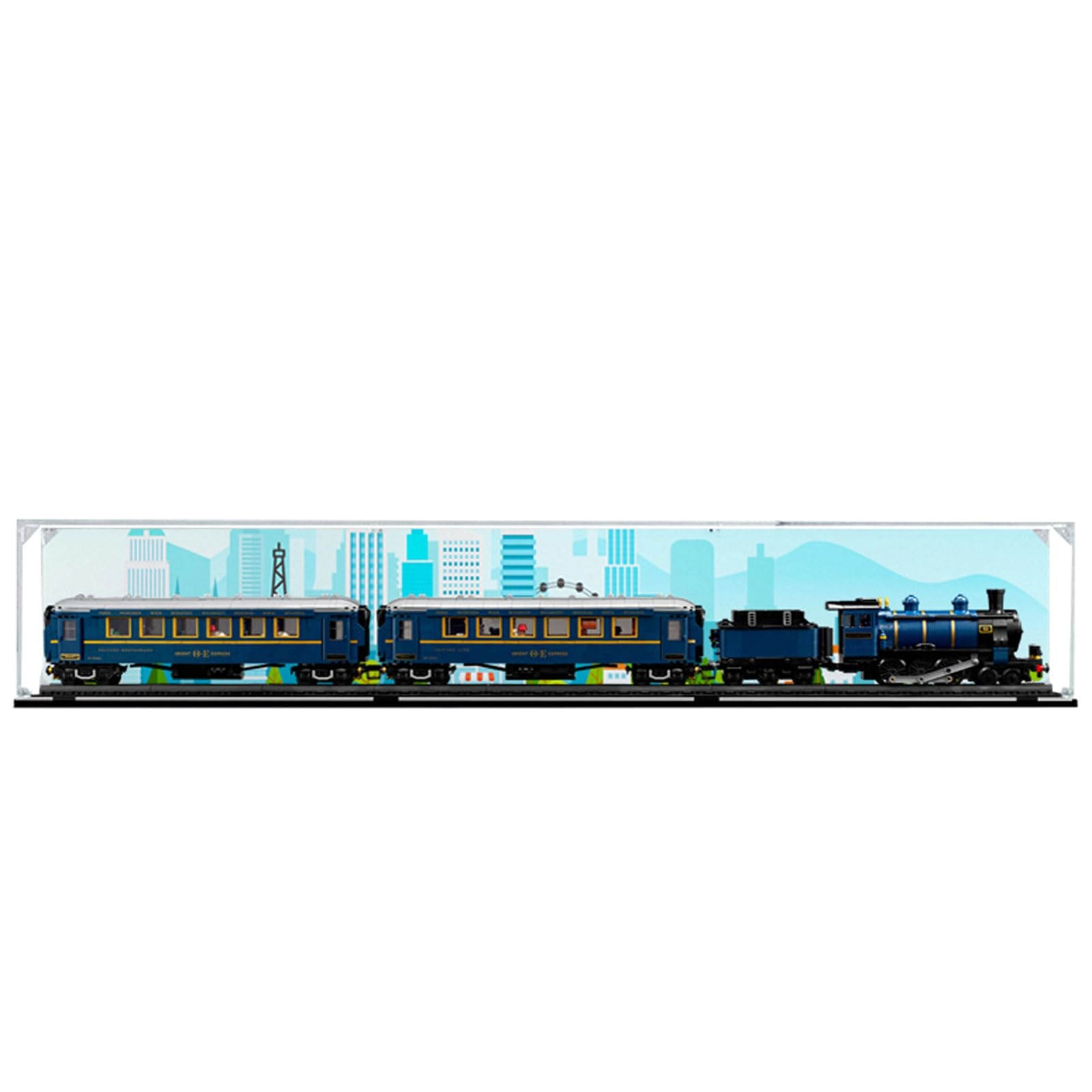 Acrylic display case for Lego 21344 - 120x15x20 cm With background