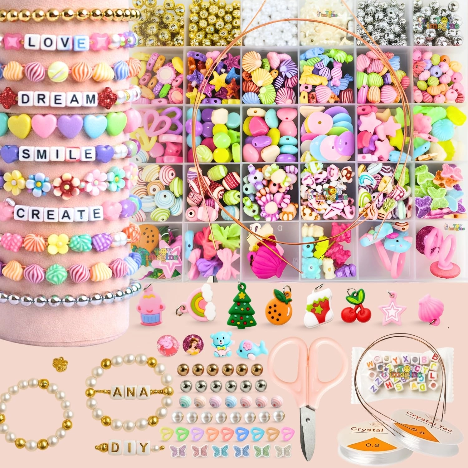 Toy Ima1gine, Toy imagine DIY Bracelet Making Kit - 31-Compartment Beads Set with Charms