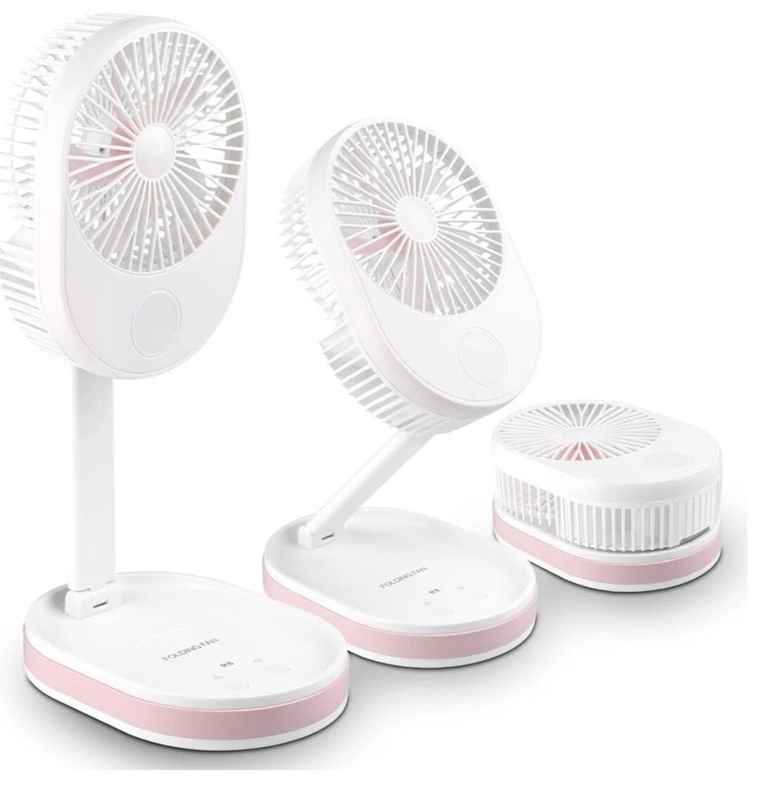 Portable Rechargeable Fan with LED Light - 3 Speed 8 Hours 180° Rotating