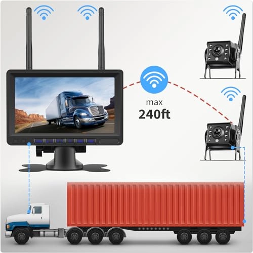 7 Inch TFT LCD Monitor - Wireless + Rear View Camera - Night vision 720P