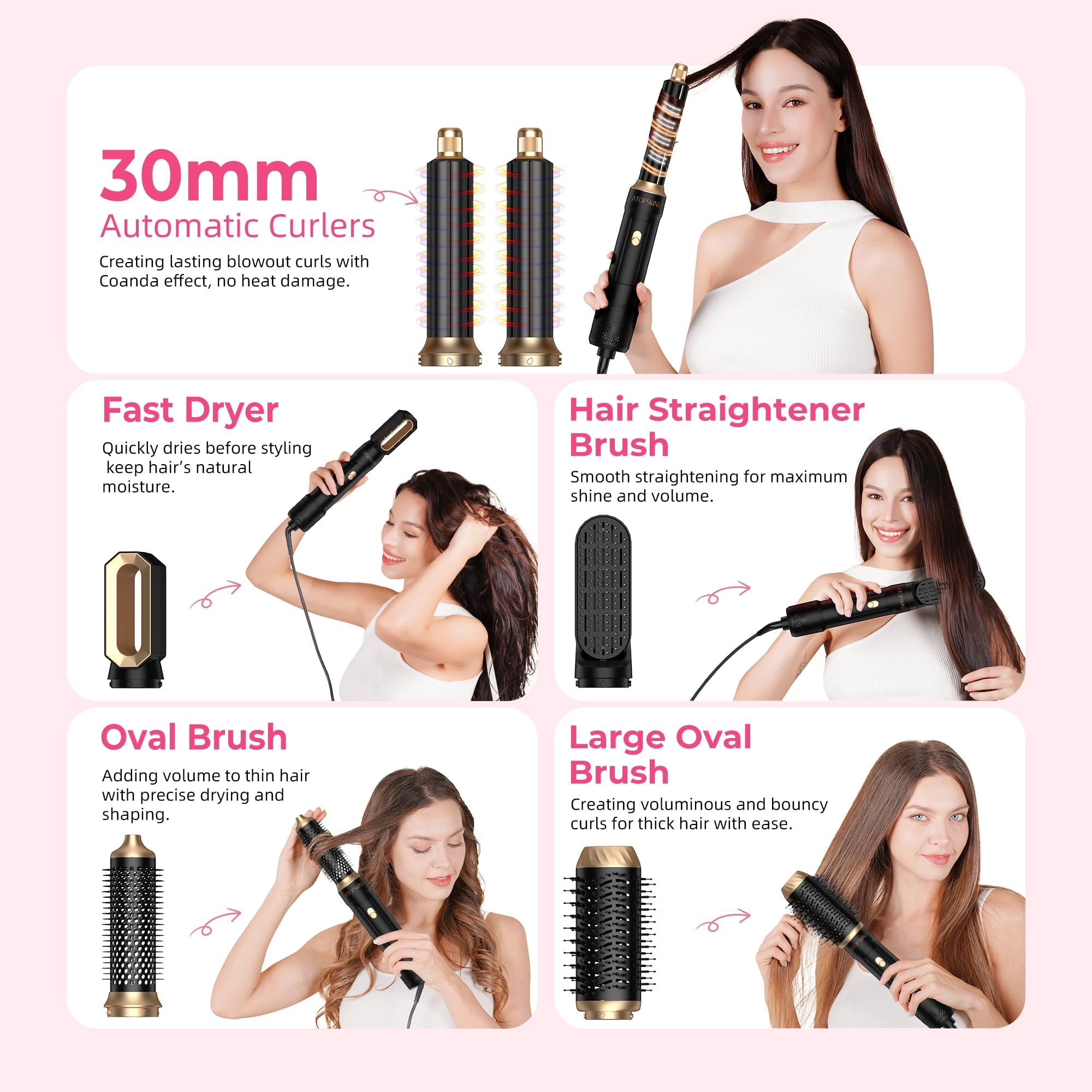 Air Styler - 6 in 1 Negative Ionic 3 Heat Settings