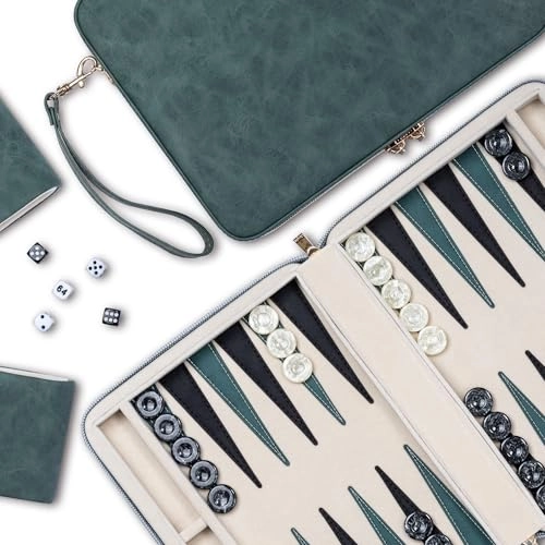 Backgammon Set - Deluxe Leather Green
