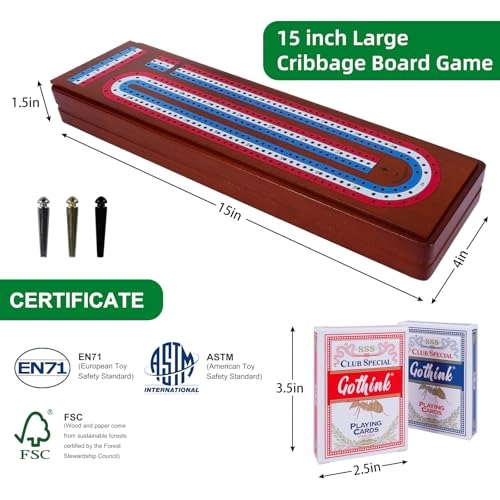 Cribbage Board - Folding 3-Track 9 Metal Pegs