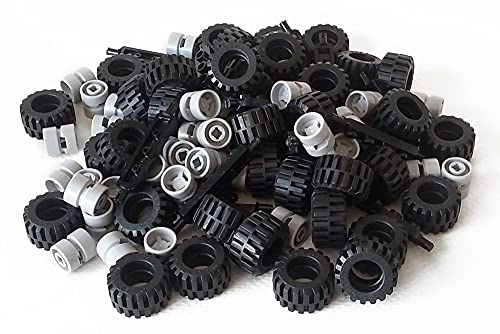 Complete Wheel Assembly Lot - 20 Black Axles 40 Black Rubber Wheels