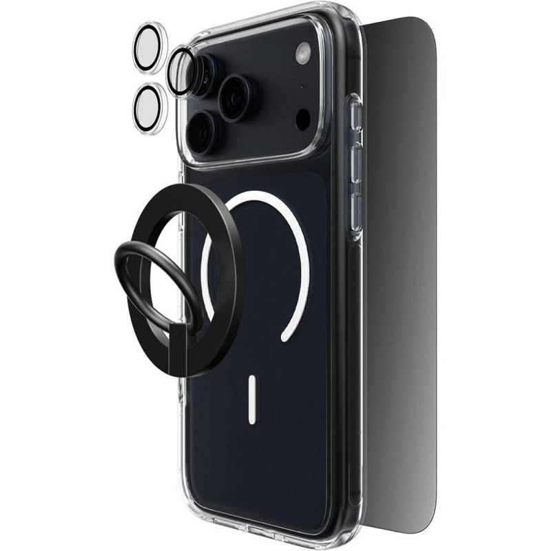 Techpick Clear Case - MagSafe for iPhone 17 + Privacy Tempered Glass + Camera Lens Protector + Magnetic Stand