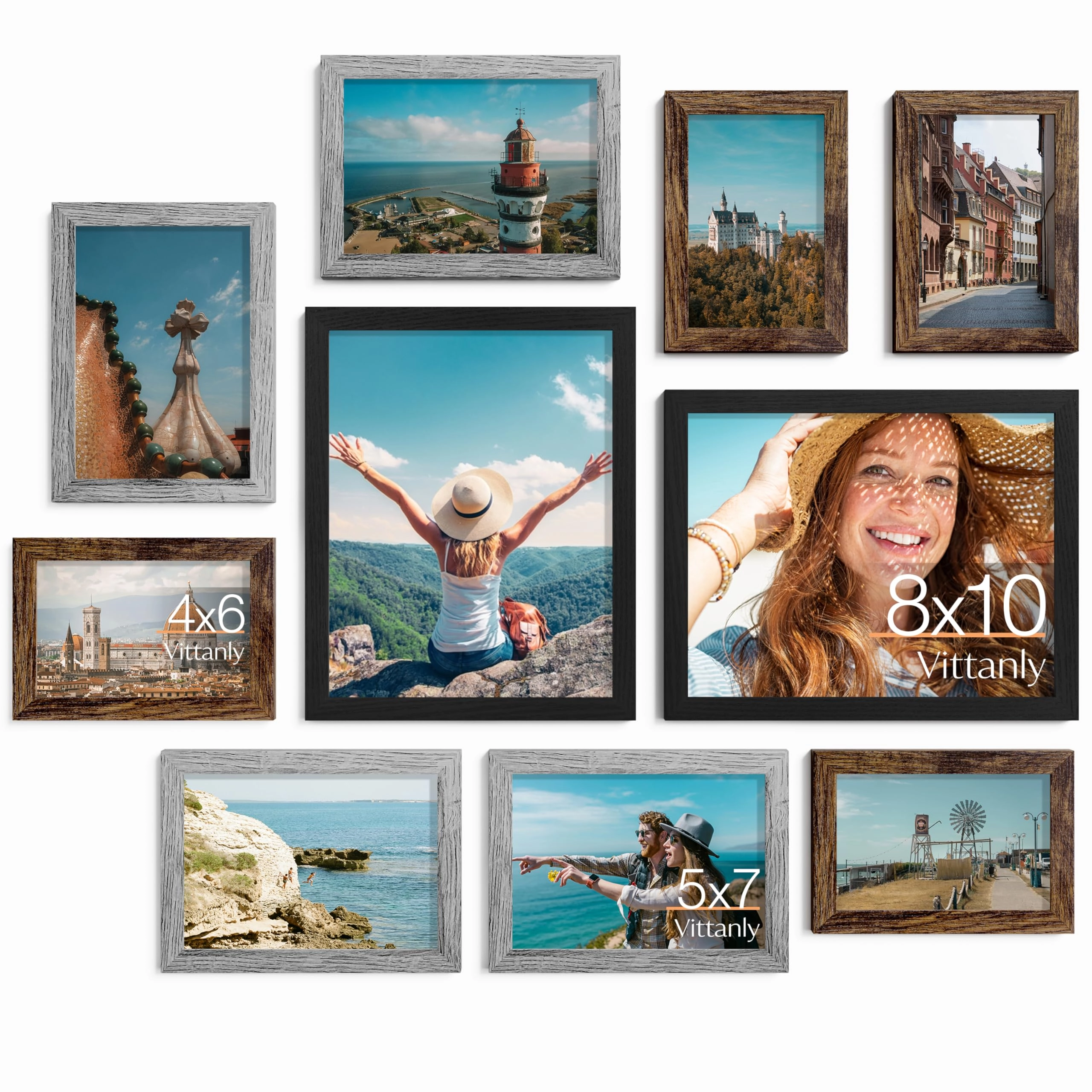Picture Frames Set - 10 Pack Rustic Grey