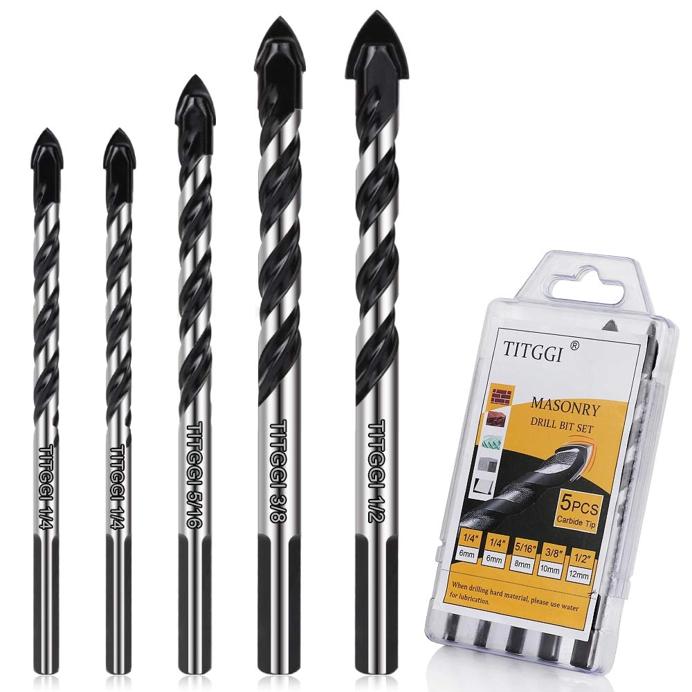 TITGGI Concrete & Masonry Professional Drill Bit Set - tungsten carbide 5PCS 1/4" 5/16" 3/8" 1/2"