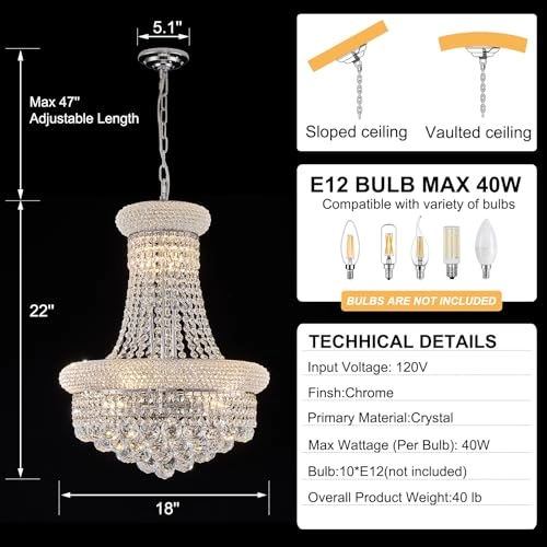 10 - Light Unique Empire Crystal Chandelier - Dimmable