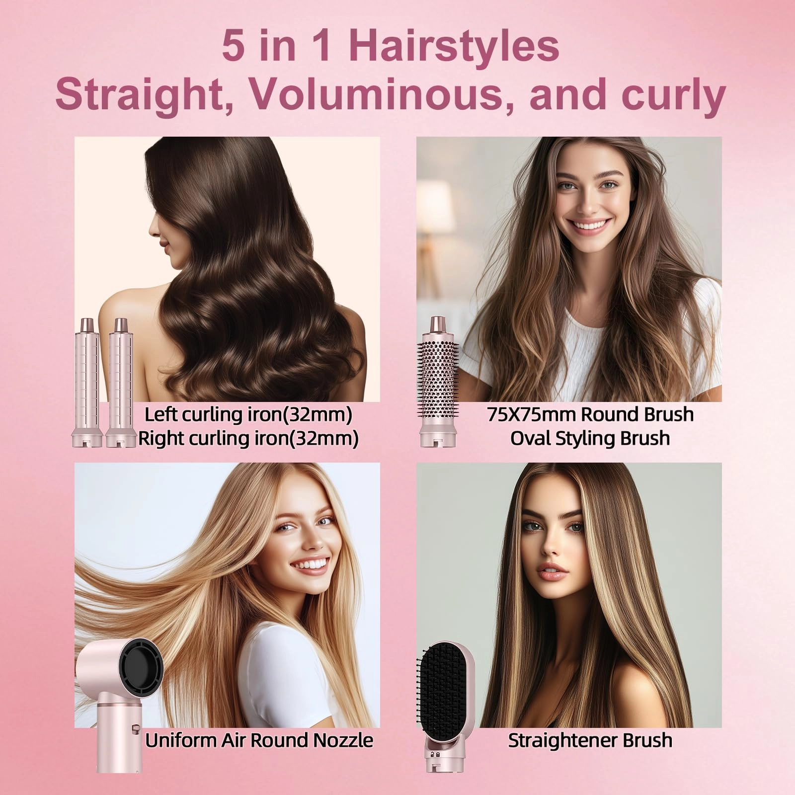 5 in 1 Hair Styler & Hot Air Brush - 800W Grey