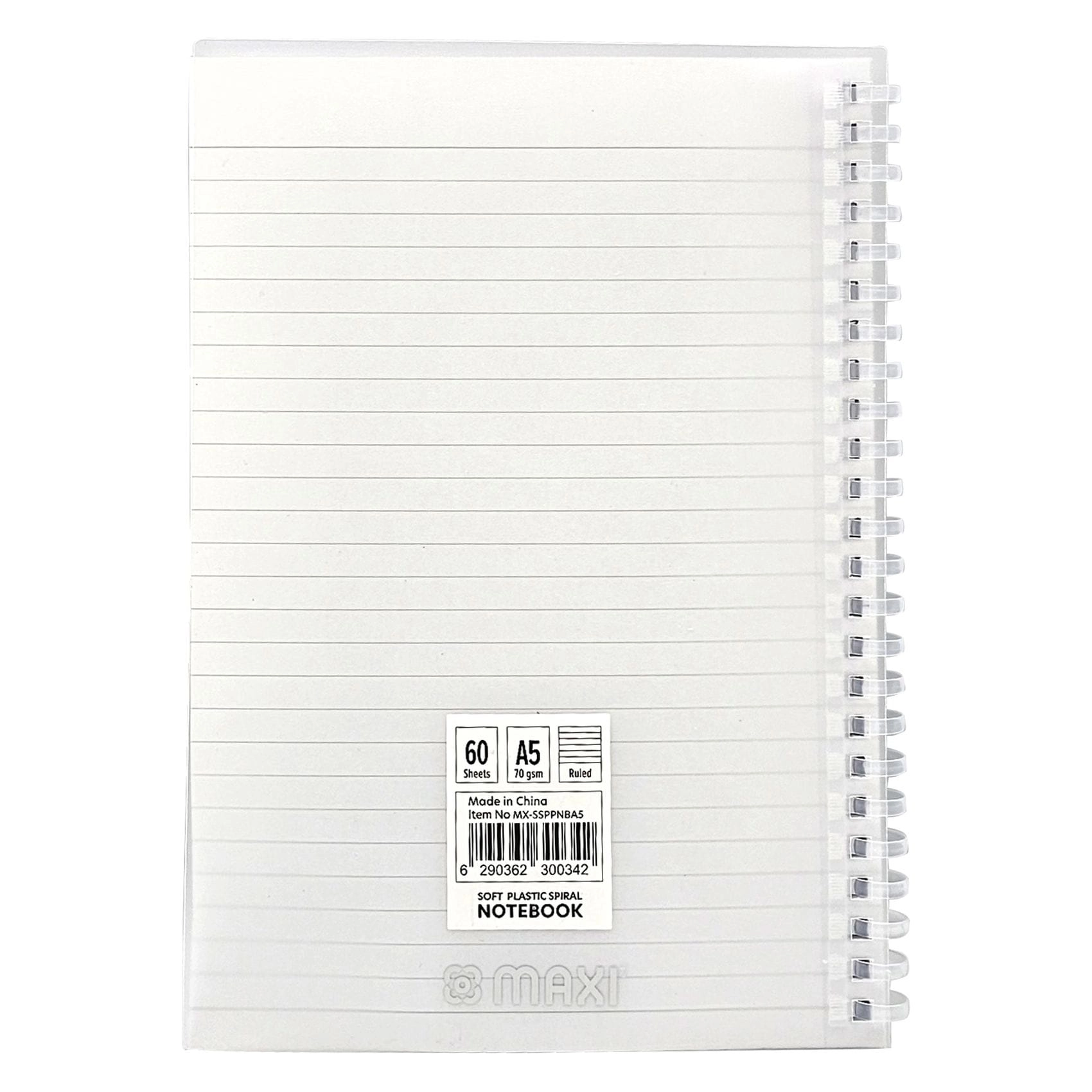 Soft Spiral Plastic Cover Notebook A5 Spiral - Lined 60 Sheets