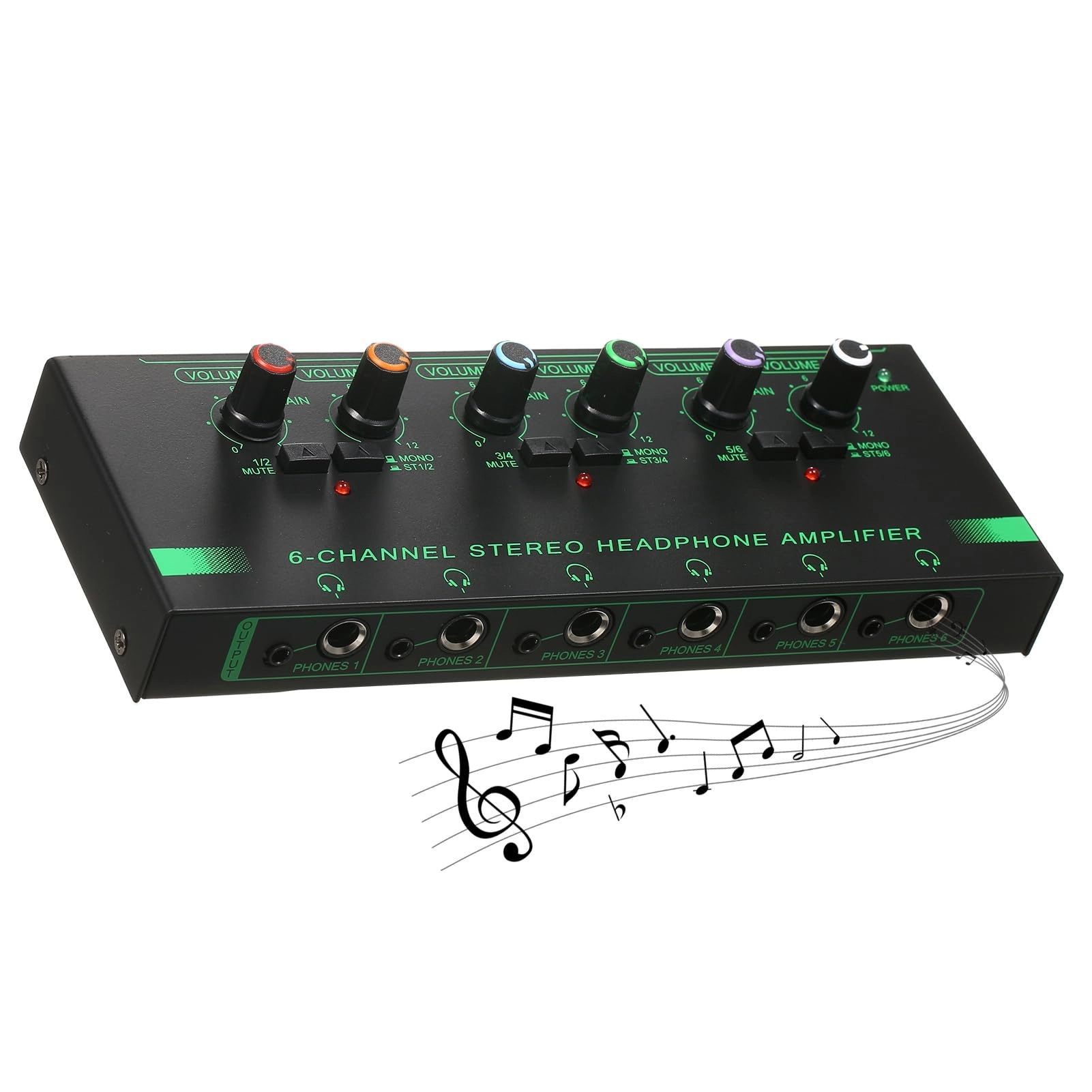 POENVFPO 6 Channel Headphone Amplifier - Professional Metal 200x75x25mm