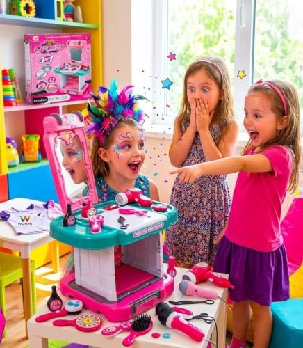 'Charming' 3-in-1 Transforming Kids' Makeup Vanity & Suitcase Playset - 27 pcs (741869347782)