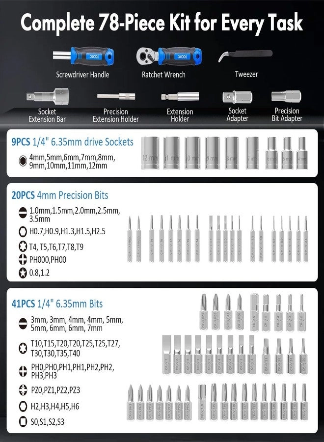Ratchet Screwdriver Multi-Bit Screwdriver Set (78 Pcs)