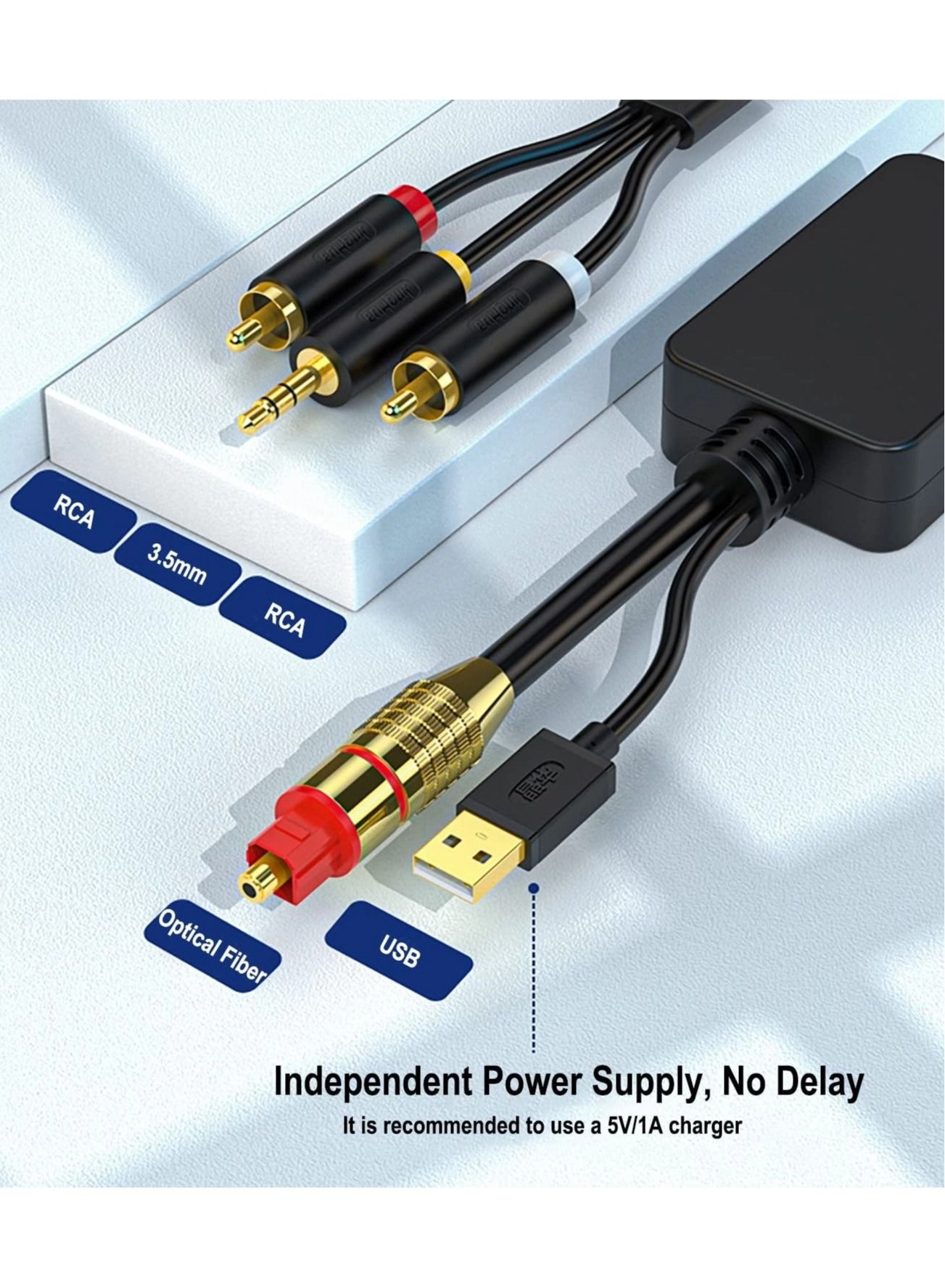 Digital Fiber Optical to Analog 2RCA +3.5mm Jack Stereo Audio Cable - 3 meters