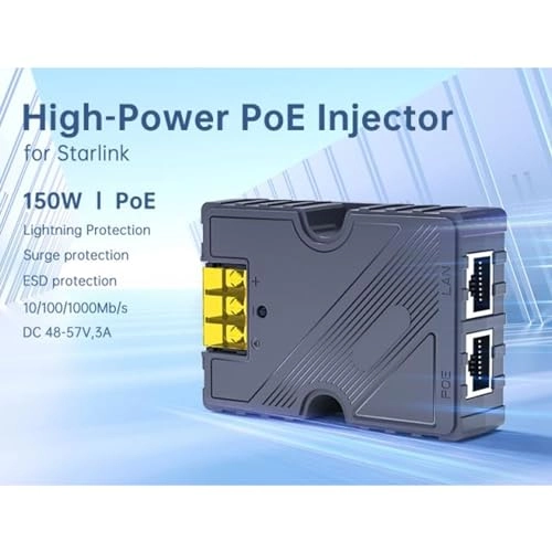 GigE Passive PoE Injector - DC48–57V 150W 10/100/1000M
