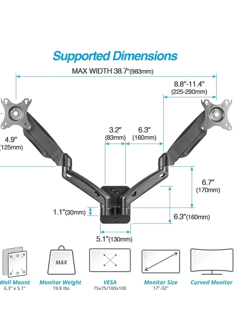 Dual Monitor Wall Mount - 2 17-32 inch 75x75/100x100mm