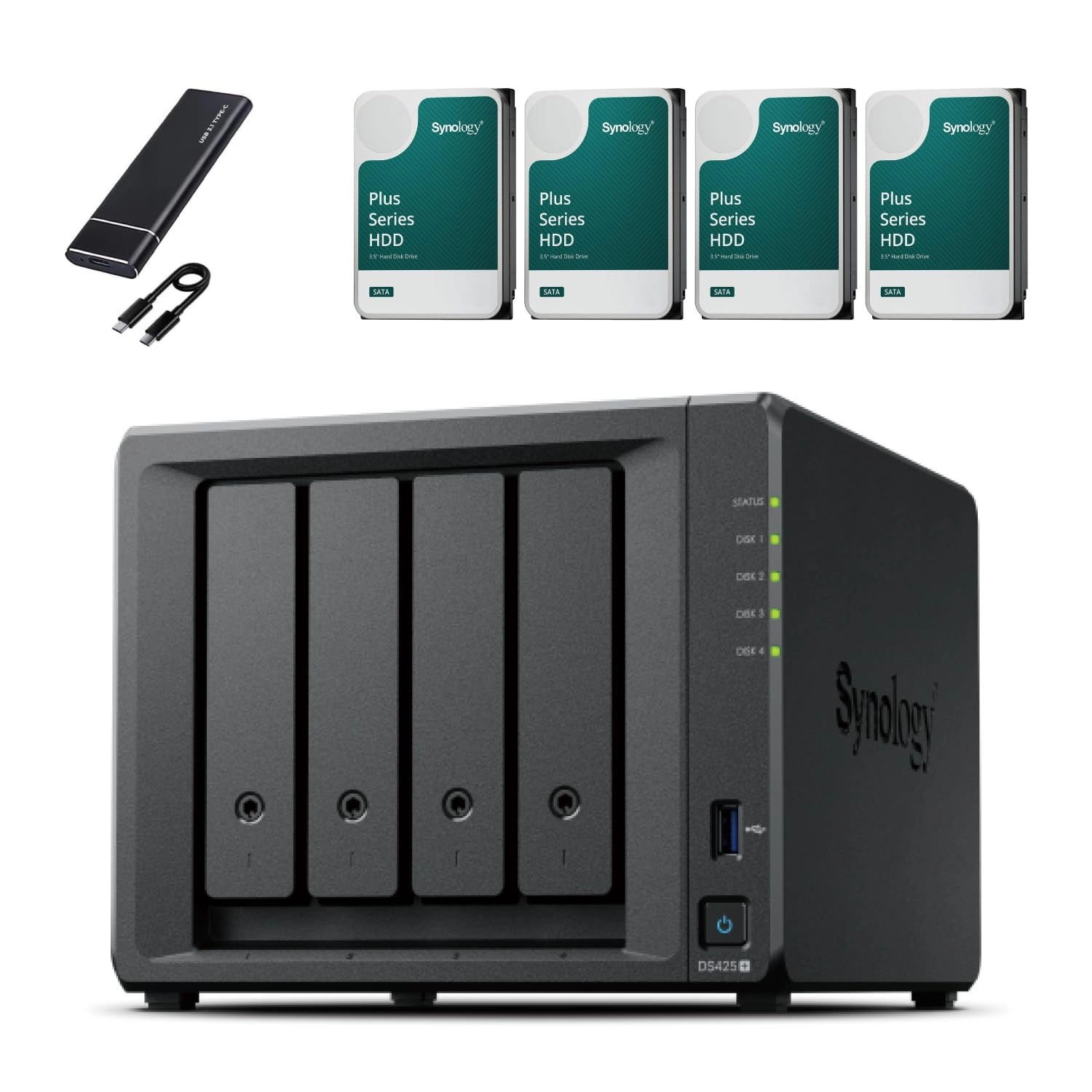 Synology DS425+ + HAT3300 Plus + External SSD 4-Bay 16TB