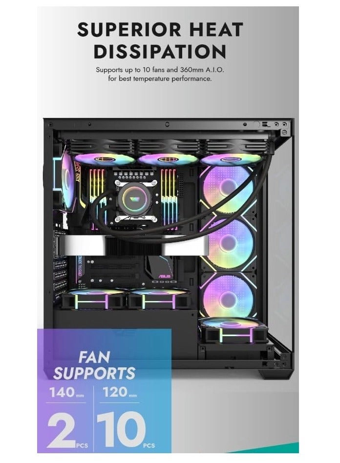 DS900 - ATX M-ATX ITX 7 ARGB Fans Tempered Glass Panels
