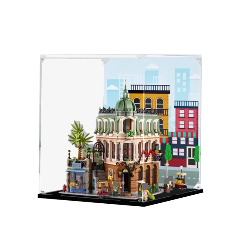 Clear Acrylic Display Case for Lego Creator Expert 10297 - 30x30x35cm Black Bottom+background