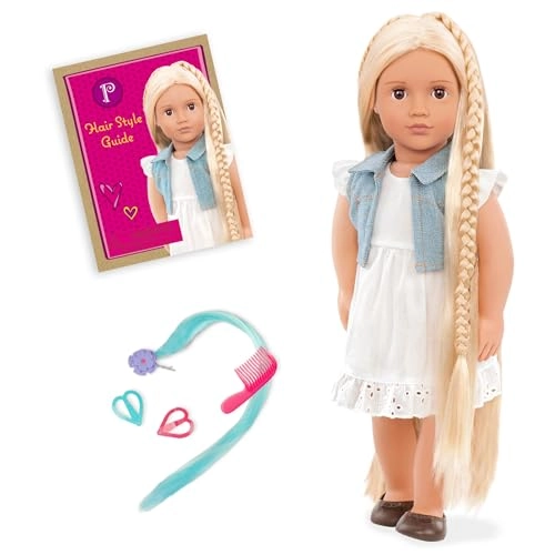 Phoebe Fashion Doll - 18-inch Ultra-Long Blonde Hair + Supply Cart - 3-tiered + Styling Accessories - 32-pc