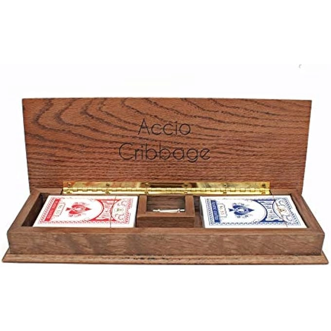 Cabinet Cribbage Set - Solid Oak 3 Track Metal Pegs