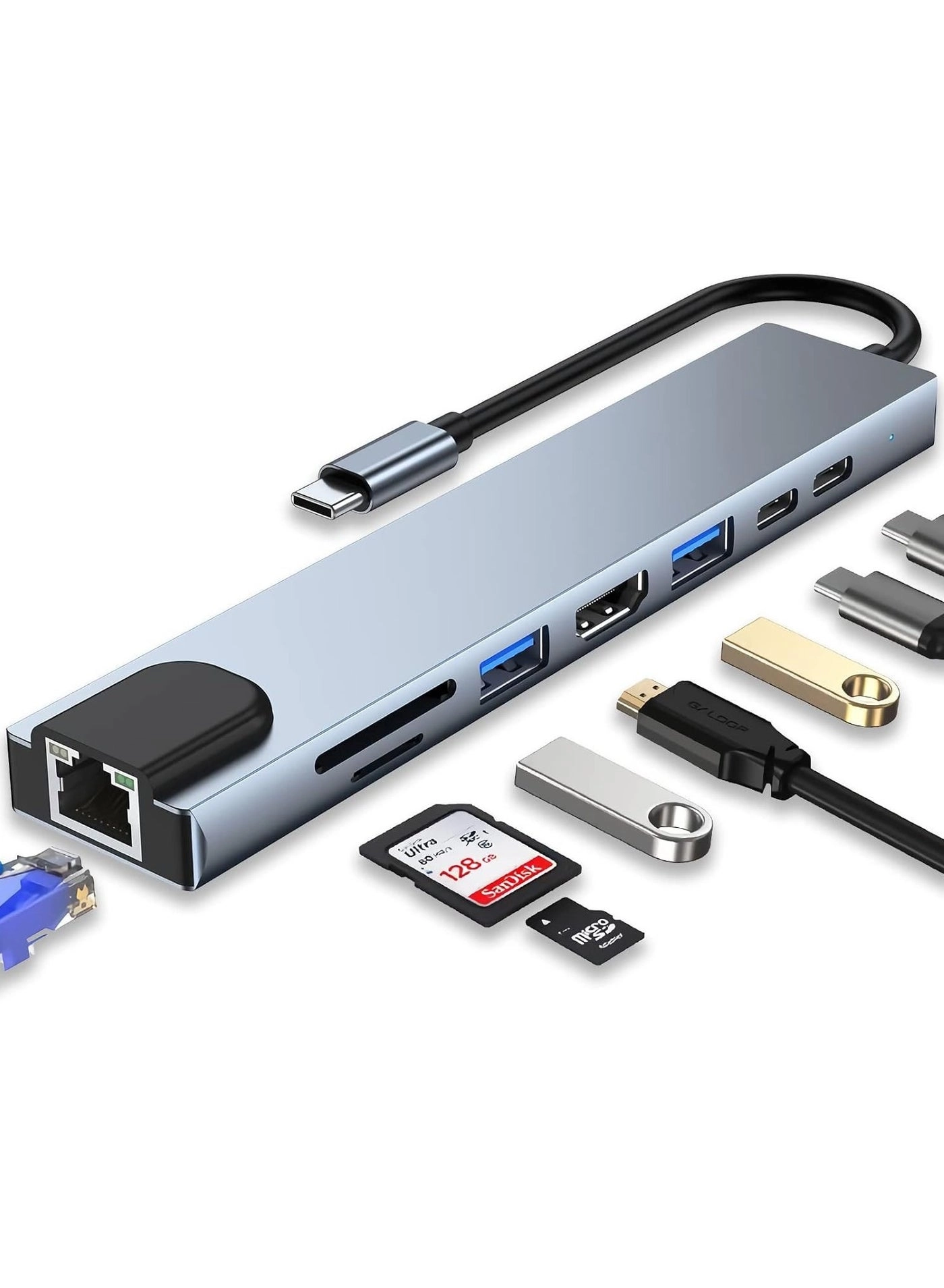 USB C Hub 8-in-1 - 4K HDMI 100W PD USB 3.0