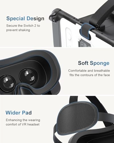 VR Headset for Nintendo Switch 2 - Adjustable HD Lenses Black&White