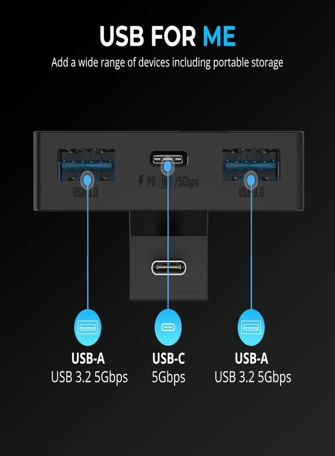 USB Type-C 3-Port Gaming Hub - 5Gbps USB 3.2 PD Charging for Steam Deck