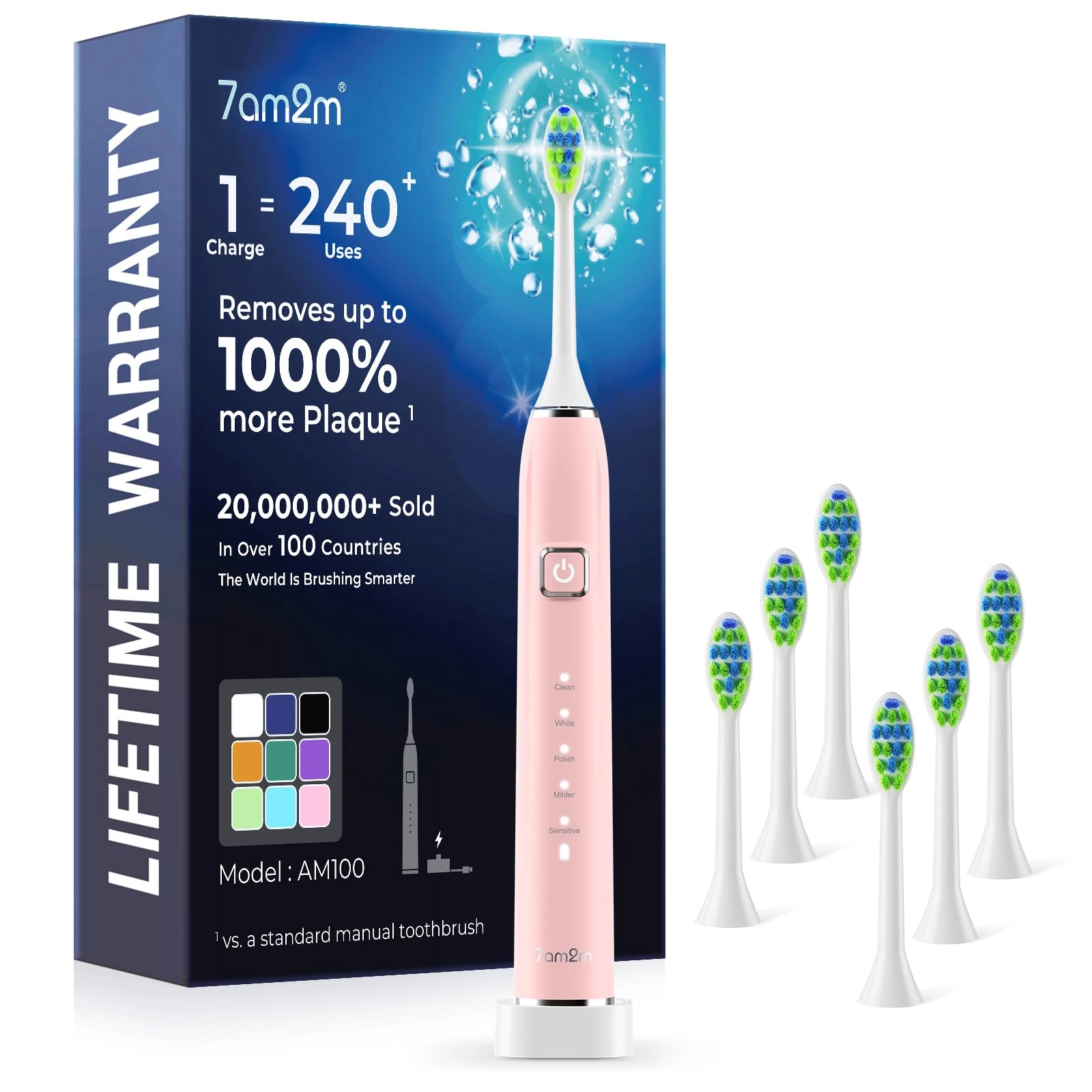Sonic Electric Toothbrush - 6 Brush Heads 90-Day Battery