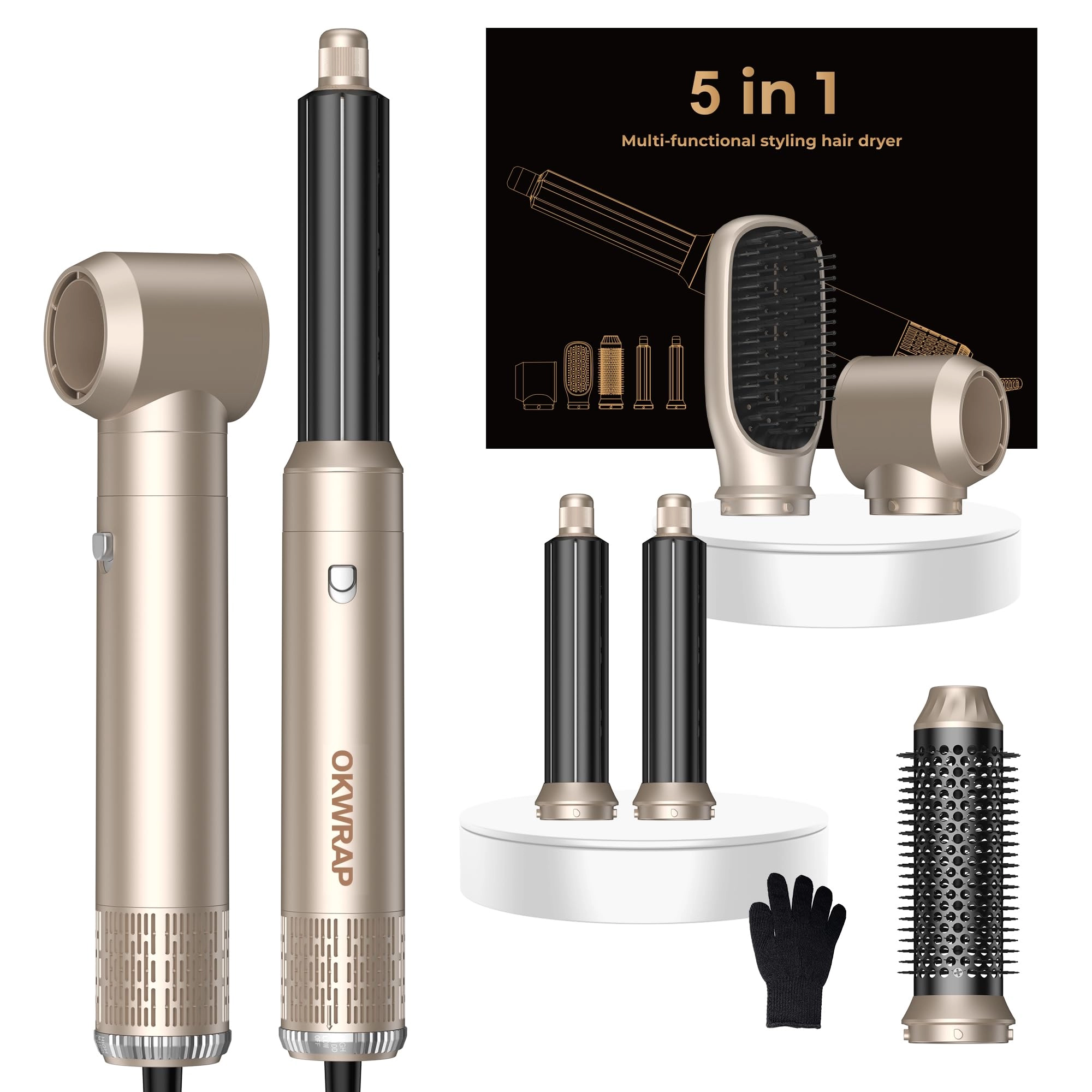 5 in 1 Hair Dryer Brush Set - Gold 700 watts