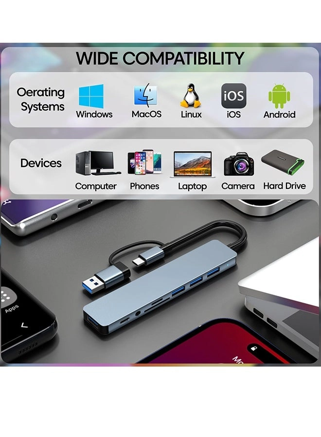 8-in-1 USB + Type C Converter - USB 3.0 SD/TF Card Reader
