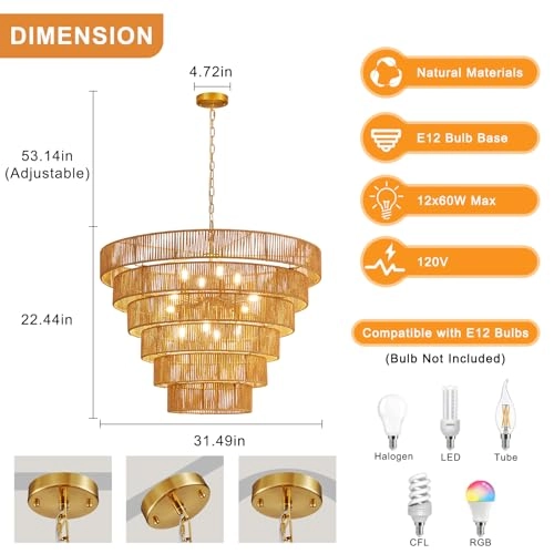 Rattan Chandelier - max 53.1"