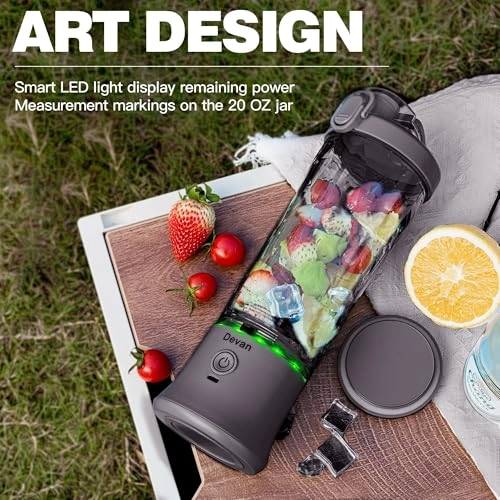 Portable Blender - USB Rechargeable Waterproof BPA-Free Cup Travel Lid Black