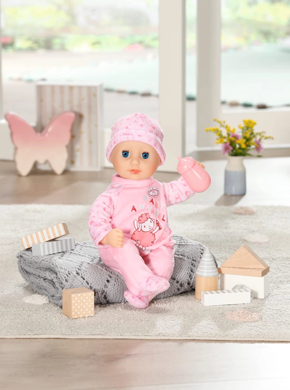 Annabell Baby Doll - 14 inch Soft-Bodied Eyes Open & Close Blue Eyes Pink Outfit Ages 1+