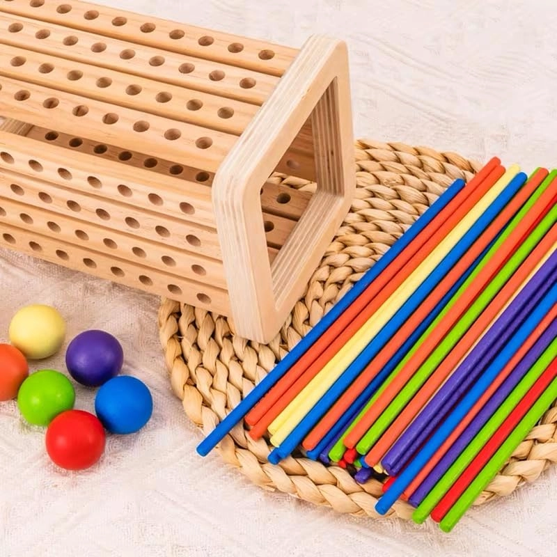 Montessori Wooden Board Game - 3 and up 42 colourful sticks