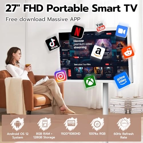 Portable Rolling TV - 1080P 27-Inch
