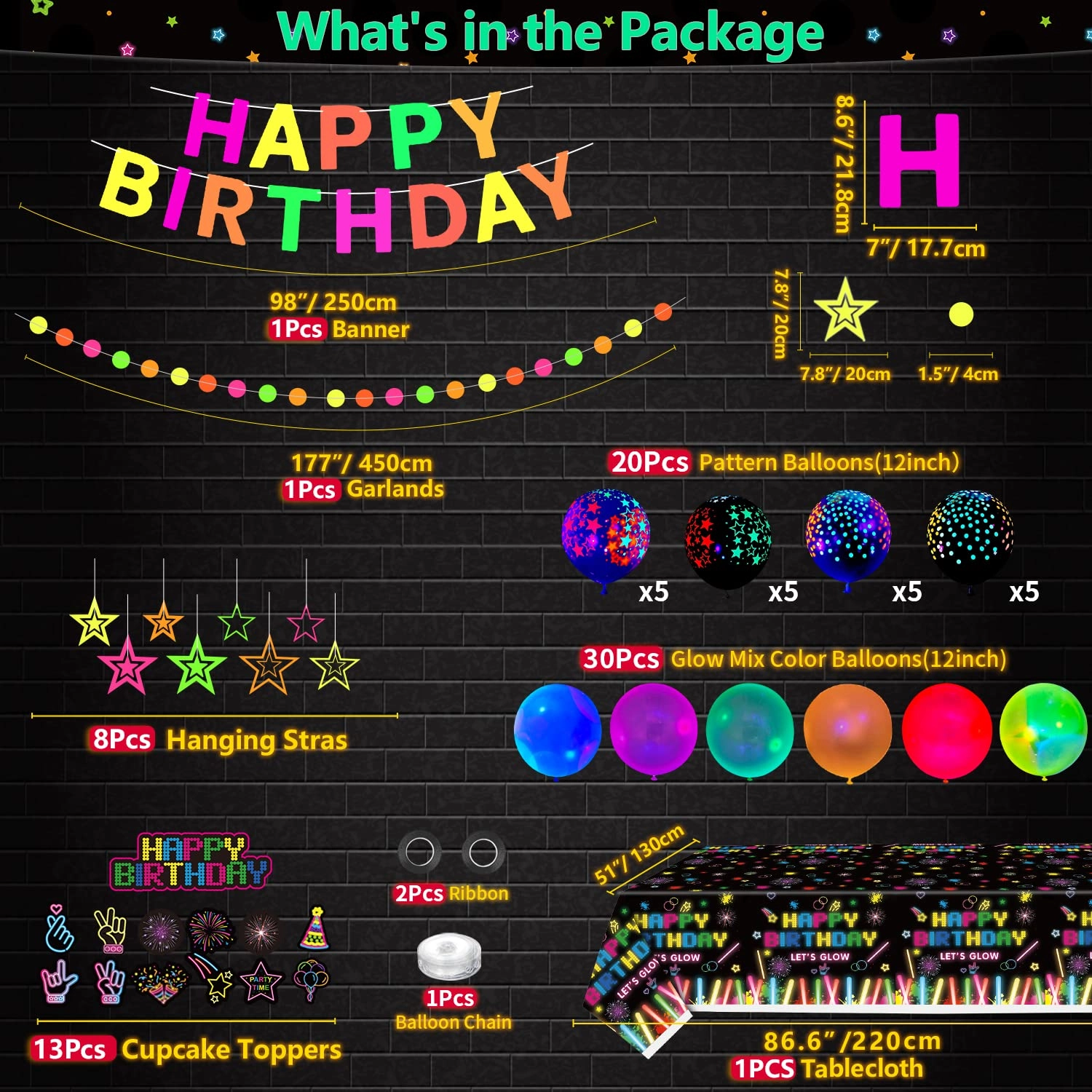 Glow Neon Party Supplies - 255.0 Count Birthday