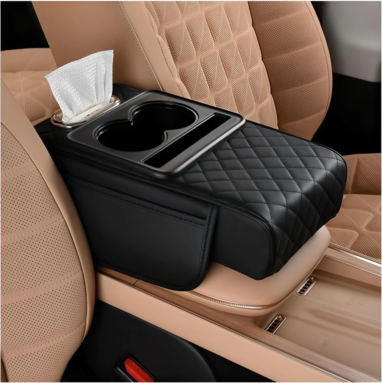 Whottrite Car Armrest Storage Box - 13.4 x 7.8-inch Dual Cup Holder 5-in-1