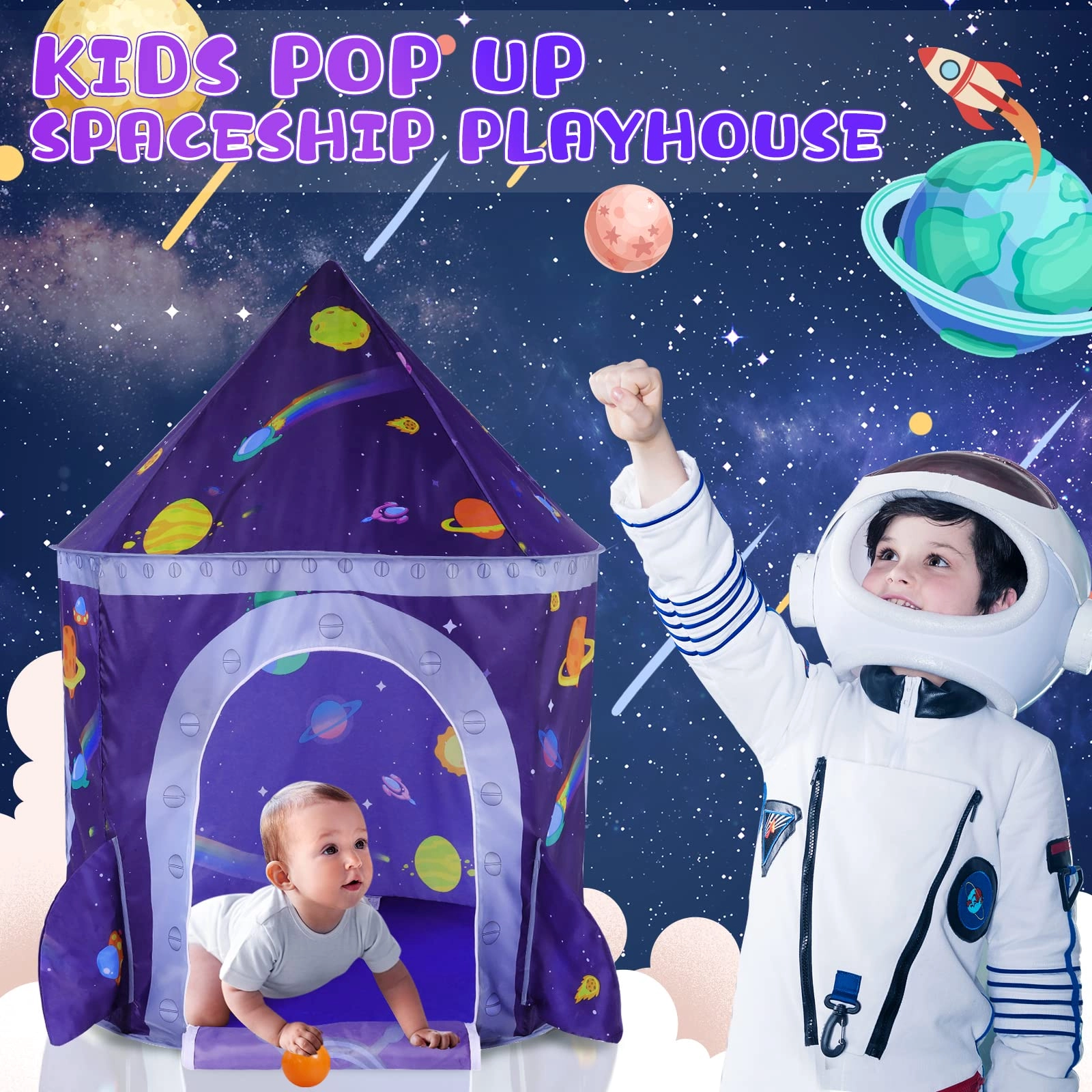 Space Ship Play Tent + Crawl Tunnel + Ball Pit