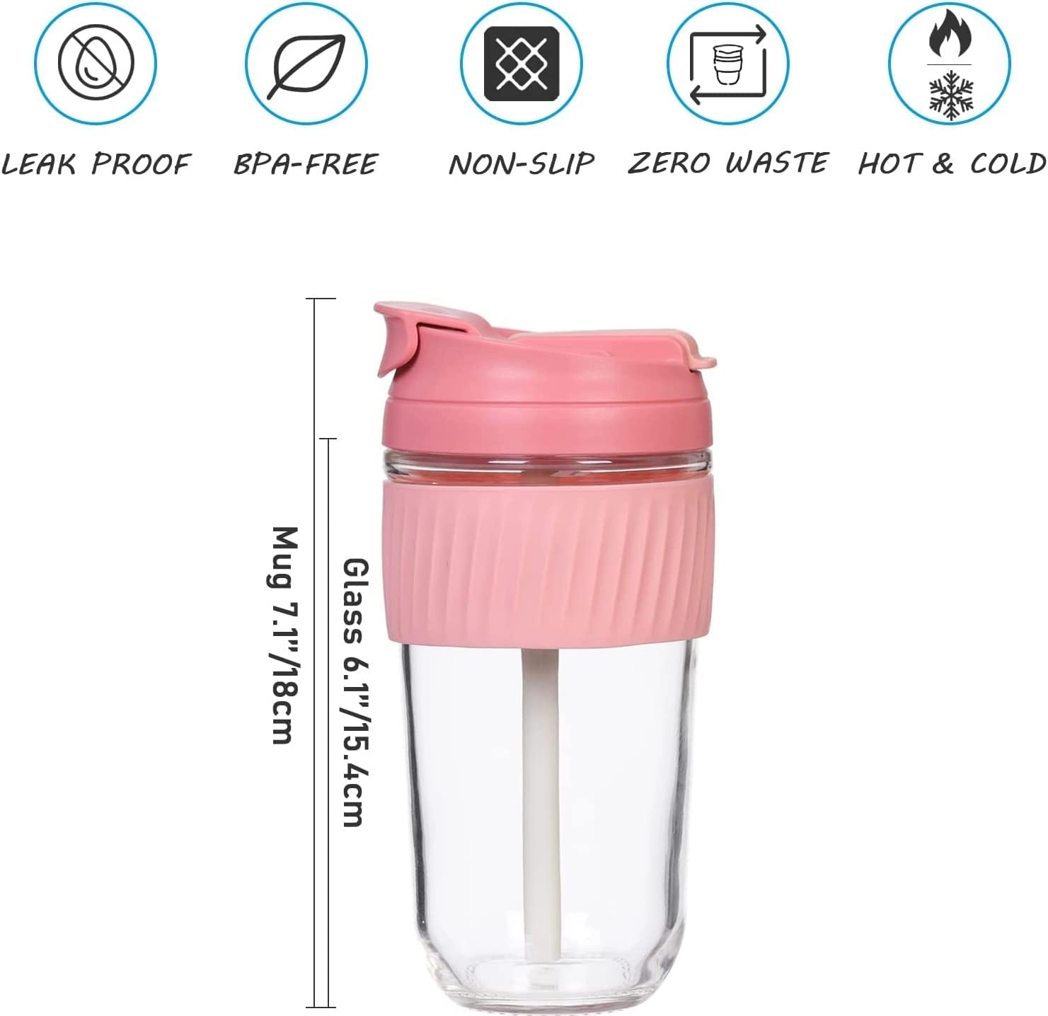 Glass Reusable Shaker Bottle With Straw Shaker mug - 500ml