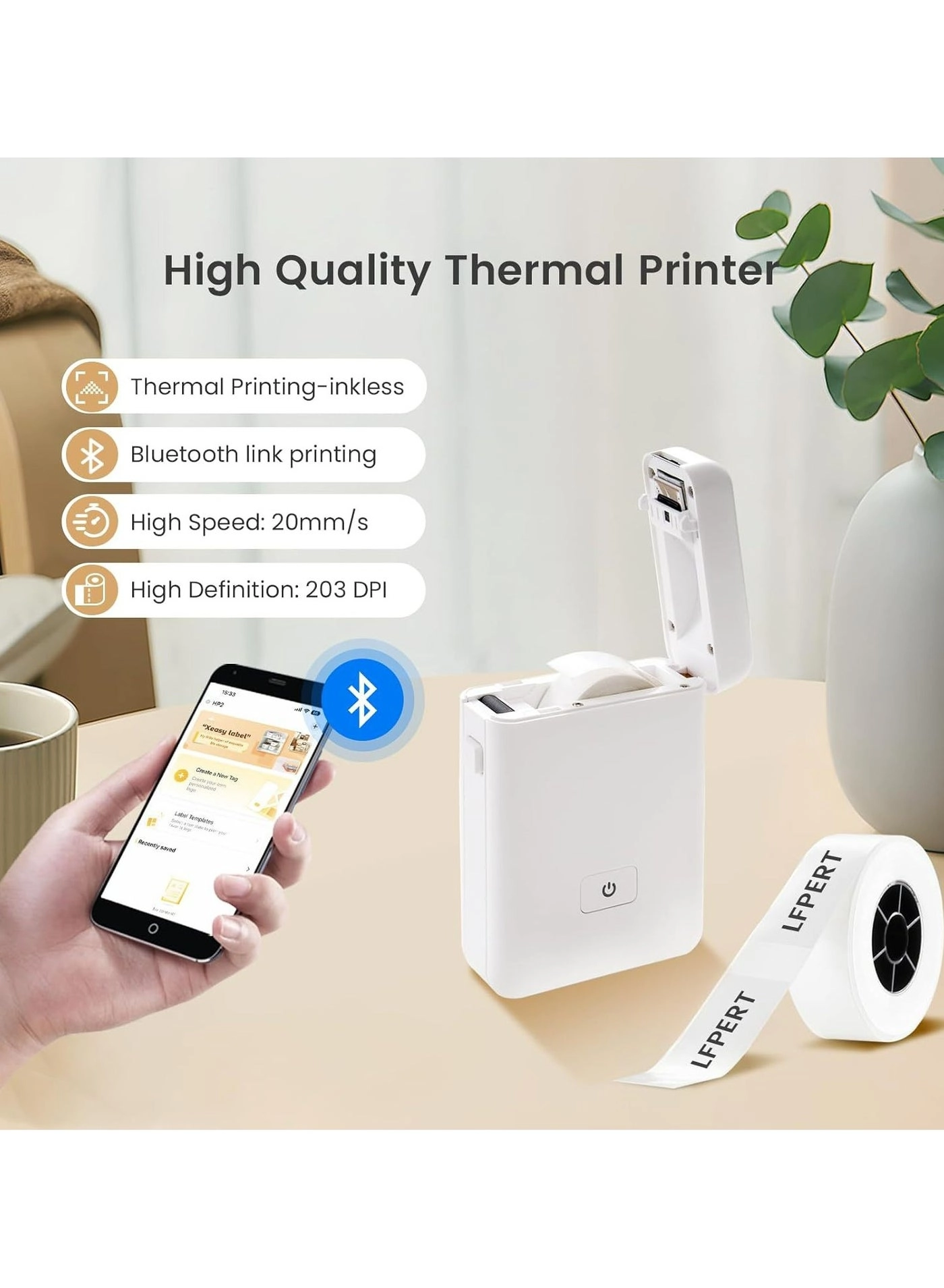 Bluetooth Mini Label Printer - Inkless Thermal 30mm