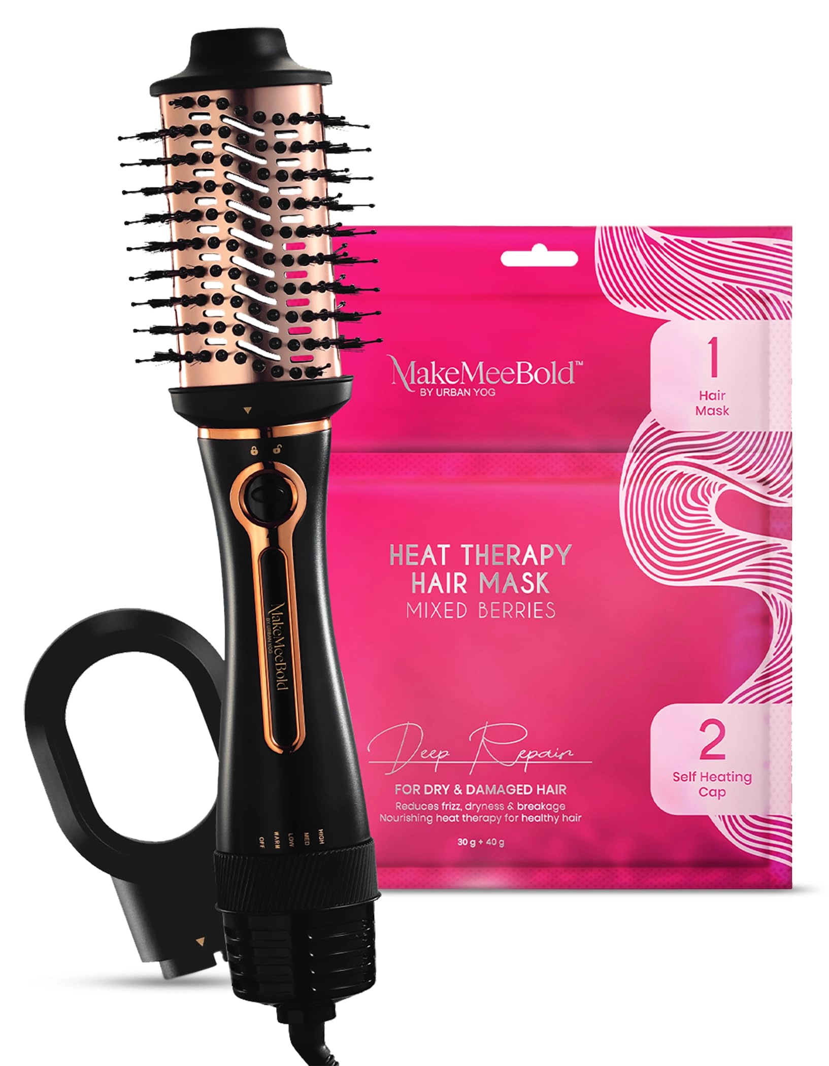 urban yog MakeMeeBold 3-in-1 Hot Air Brush + Heat Therapy Hair Mask Pack