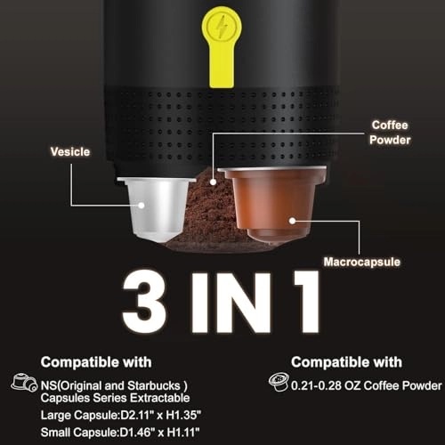 Portable Electric Espresso Machine - 77 g ground coffee capsules