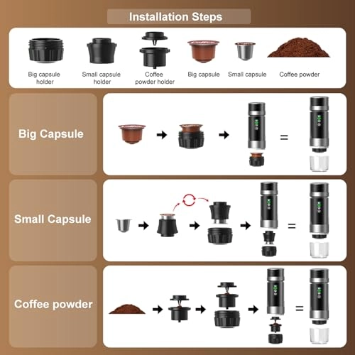 Portable Travel Coffee Maker - 80 Milliliters Large Capsules Ground Coffee